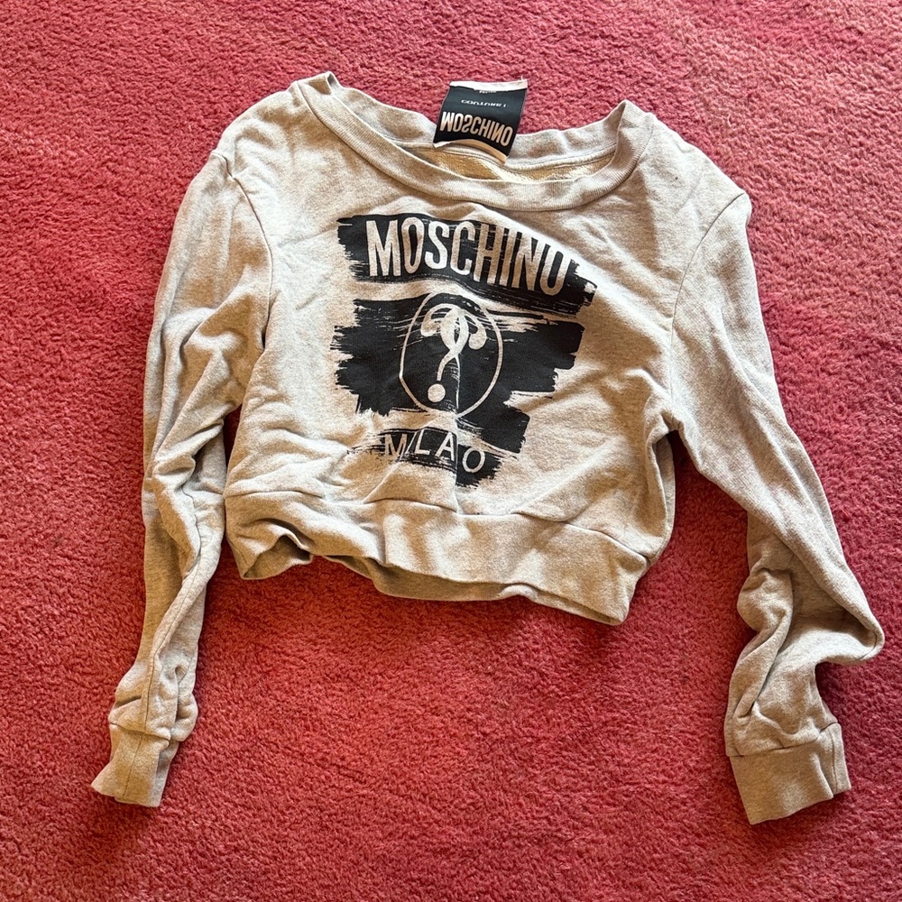 Moschino Beige Cropped Sweatshirt with Logo